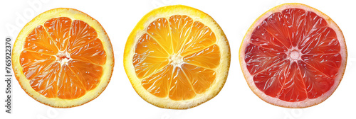 Close-up Image of Citrus Fruits Cut in Half, Featuring Orange, Lemon, and Grapefruit, Displayed on a Clean White Background