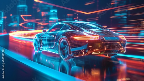 Futuristic evolution of transportation through AI-driven automotive systems, 3D illustration