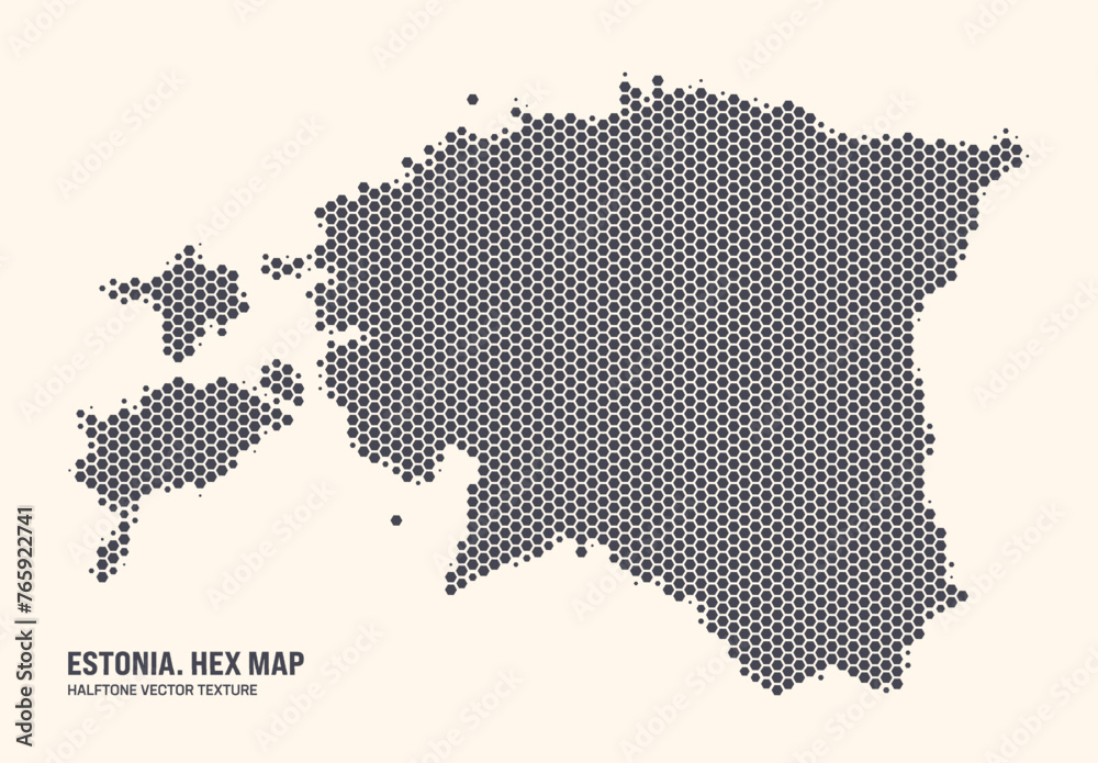 Estonia Map Vector Hexagonal Halftone Pattern Isolate On Light Background. Hex Texture in the Form of a Map of Estonia. Modern Technological Contour Map of Estonia for Design or Business Projects