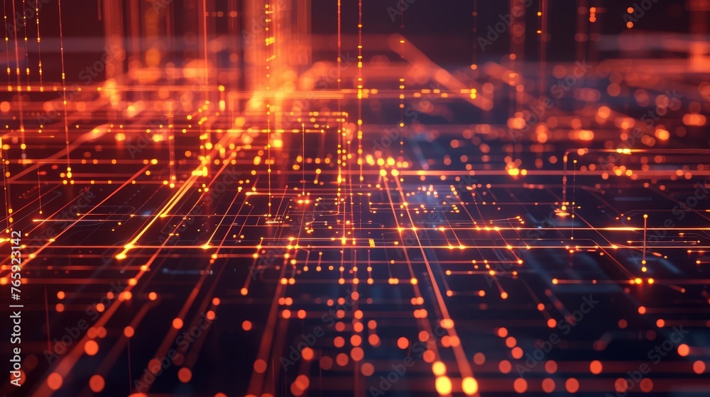 Obraz premium Quantum Computers Solving Complex Problems, Technology Background with Wireframe Connections, 3D Render