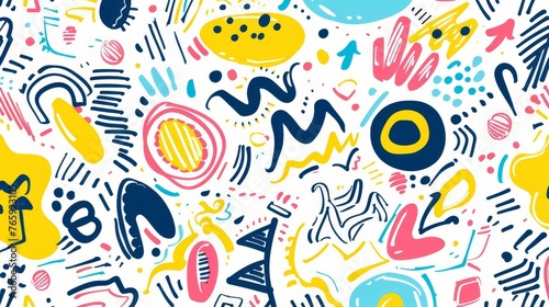 Playful pattern with hand-drawn doodles and scribbles, quirky abstract background © Jelena