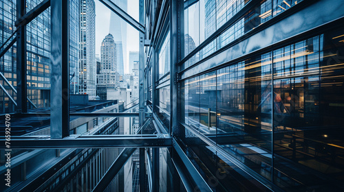 Modern Office Building Exterior with Glass Facade and Steel Beams