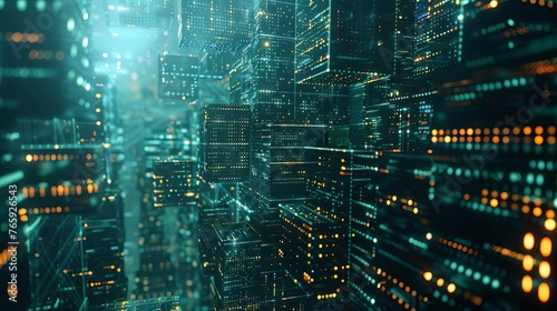 Futuristic digital grid representing the internet computer network, technology concept, 3D illustration