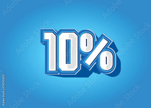 3D object, decorative percentage text, blue and white. 10%