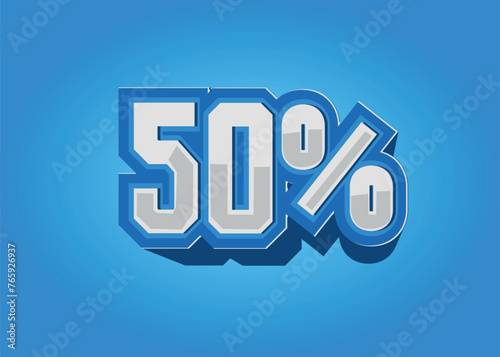 3D object, decorative percentage text, blue and white. 50%
