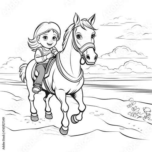 Pferd Zeichnung in Schwarz Weiß zum ausmalen