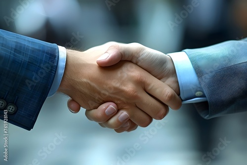 Close-up of two hands of Caucasian business people shaking hands. Conceptual image of closing a deal