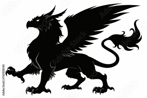 Griffin is scary formidable  and elegant high detail silhouette on white background 