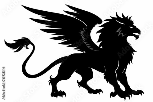 Griffin is scary formidable  and elegant high detail silhouette on white background 