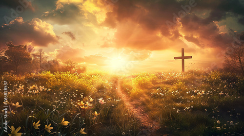 Jesus é o caminho para a luz, maquete cristã da Páscoa photo