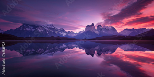 Vibrant Sunset over Mountains Reflected in Still Lake
