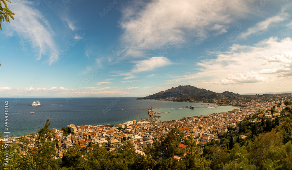 Landscape panoramic view of a port harbor in the island of zante in zakynthos located in Greece