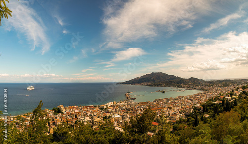 Obraz na płótnie Landscape panoramic view of a port harbor in the island of zante in zakynthos located in Greece w salonie