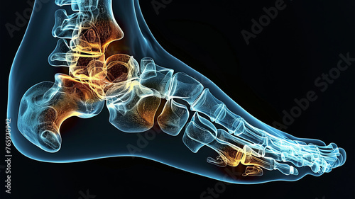 Close-up, X-ray image of torn ankle ligament,generative ai