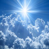 The sun's rays break through dense clouds on the blue sky.
Concept: with hope and spirituality, new beginnings and rebirth.