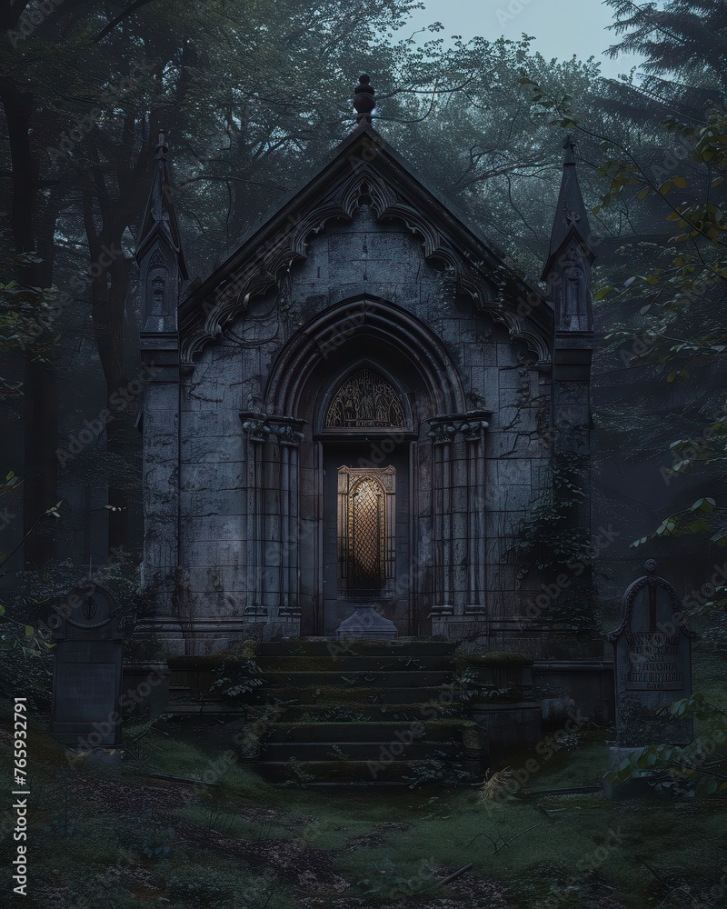 An otherworldly mausoleum with an eerie pulsating light