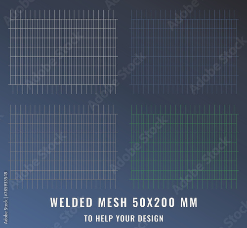 Welded steel mesh, metal 50X200 MM. Vector realistic lattice made of iron rods for construction