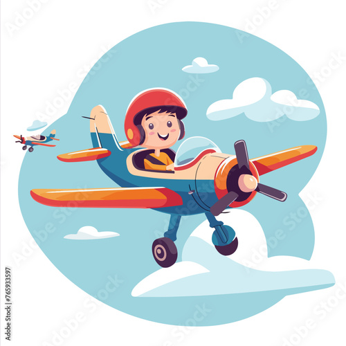 Vector illustration of cartoon plane with smiling 