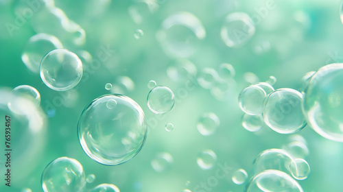 Mint green bubbles, translucent and floating, whimsical mint background 