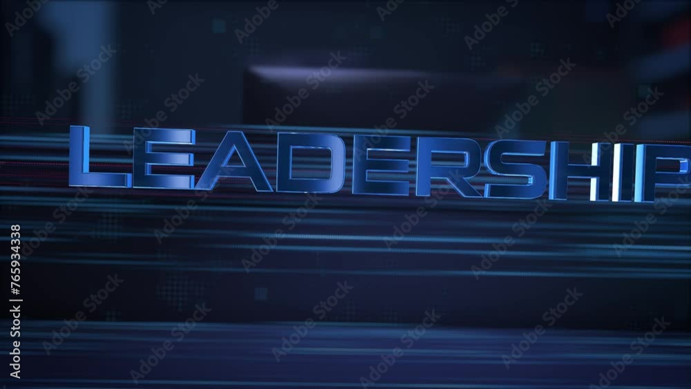 Leadership. Businessman using a computer in a dark room. 3d rendering. 4K. 60fps Leadership. Businessman using a computer in a dark room. 3d rendering. 4K. 60fps
