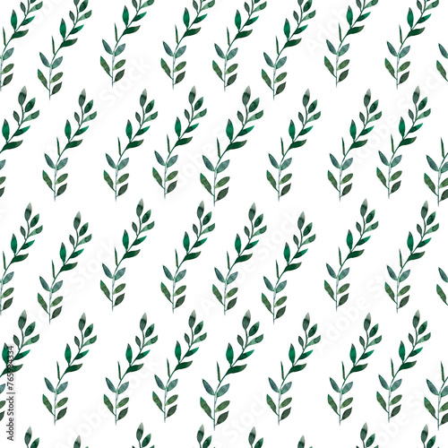 Fototapeta Naklejka Na Ścianę i Meble -  A pattern of green leaves. Watercolor seamless pattern highlighted on a white background,summer fresh foliage