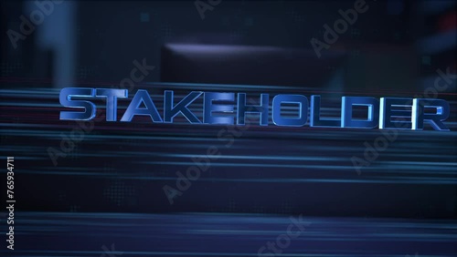 Stakeholder. Businessman using a computer in a dark room. 3d rendering. 4K. 60fps