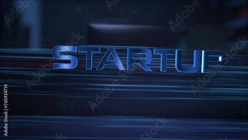 Startup. Businessman using a computer in a dark room. 3d rendering. 4K. 60fps