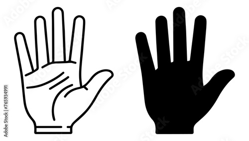 Hand icons set. Black silhouette of hand in flat style, isolated on a white background.