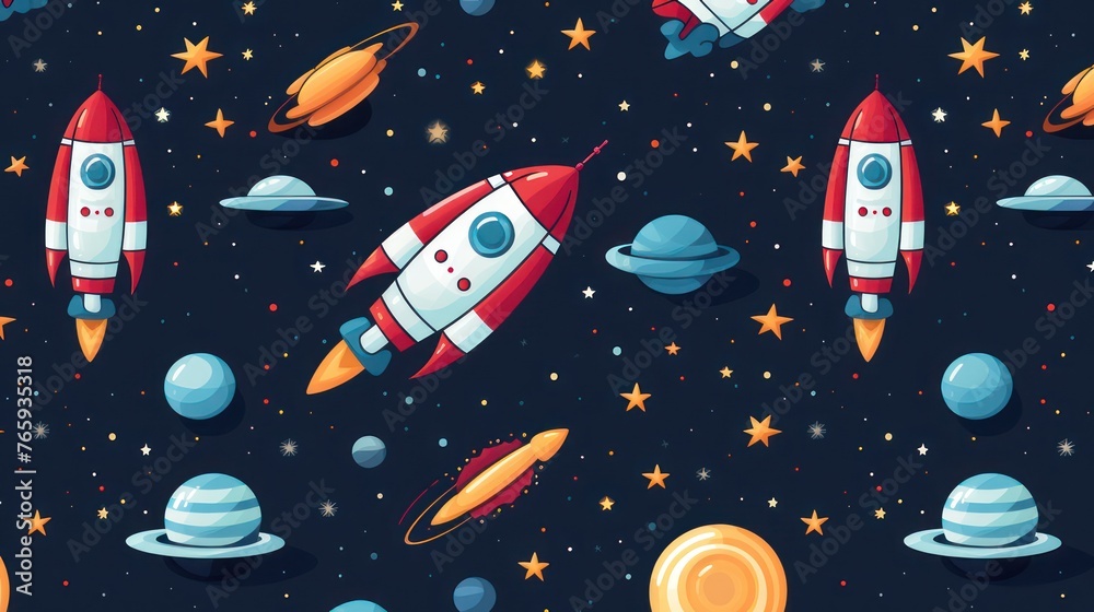Solar system illustration design with star clusters and satellites, on a dark sky background. Solar system illustration design with star clusters and satellites, on a dark sky background.