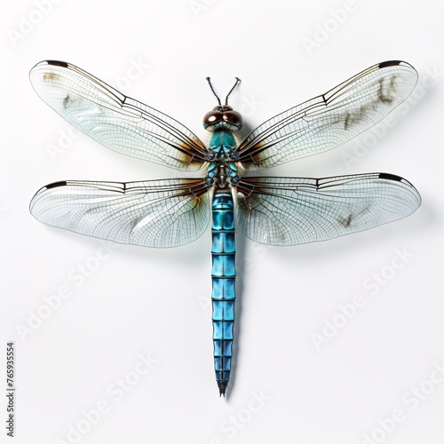 a blue and black dragonfly with transparent wings © Aculina