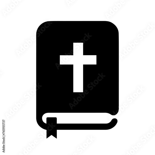 Bible icon. Black and white silhouette of a holy Bible. Religious symbol.