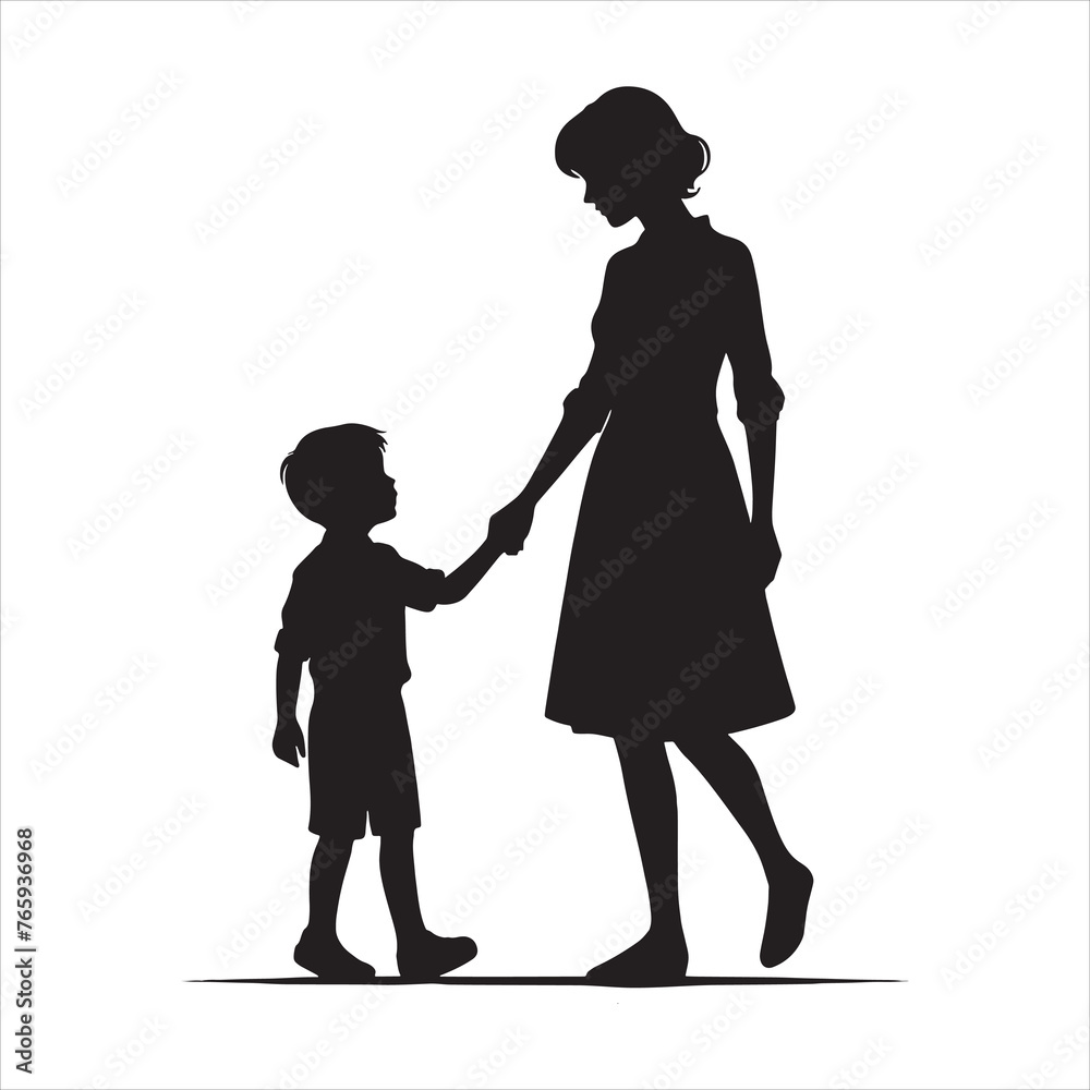 Silhouette Vector design of a mom and child 