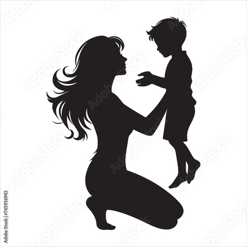 Silhouette Vector design of a mom and child 