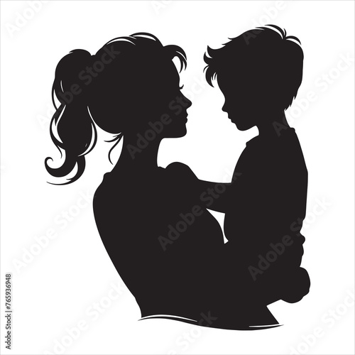 Silhouette Vector design of a mom and child 