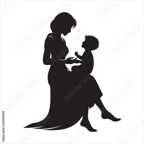 Silhouette Vector design of a mom and child 