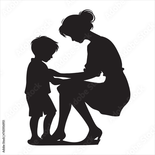 Silhouette Vector design of a mom and child 