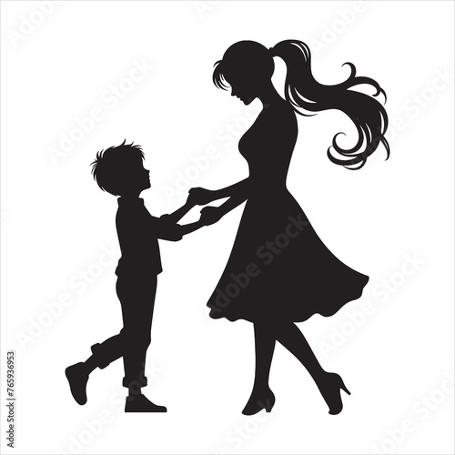 Silhouette Vector design of a mom and child 