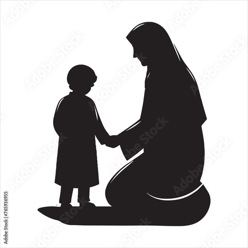 Silhouette Vector design of a mom and child 