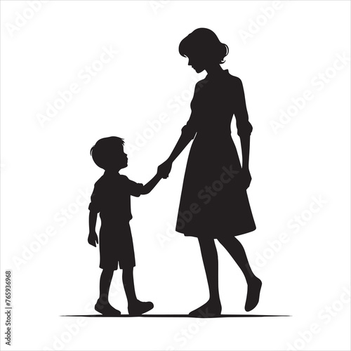 Silhouette Vector design of a mom and child 