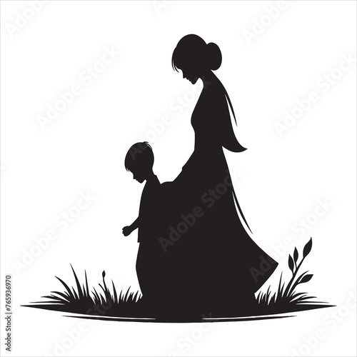 Silhouette Vector design of a mom and child 