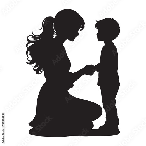 Silhouette Vector design of a mom and child 