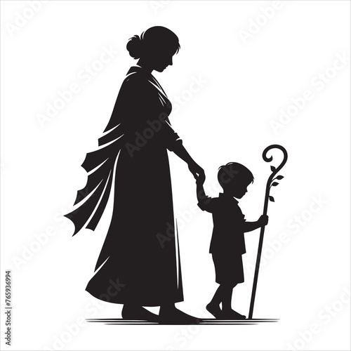 Silhouette Vector design of a mom and child 