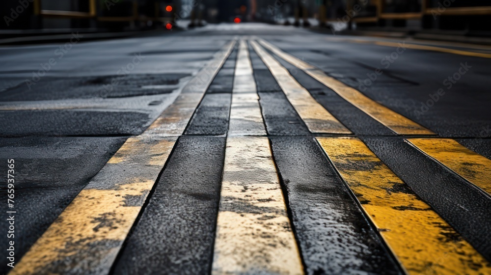 Road lines to separate left and right lanes, with a dark background. Road lines to separate left and right lanes, with a dark background.
