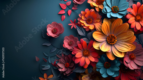 Vibrant flowers contrast with a deep blue background