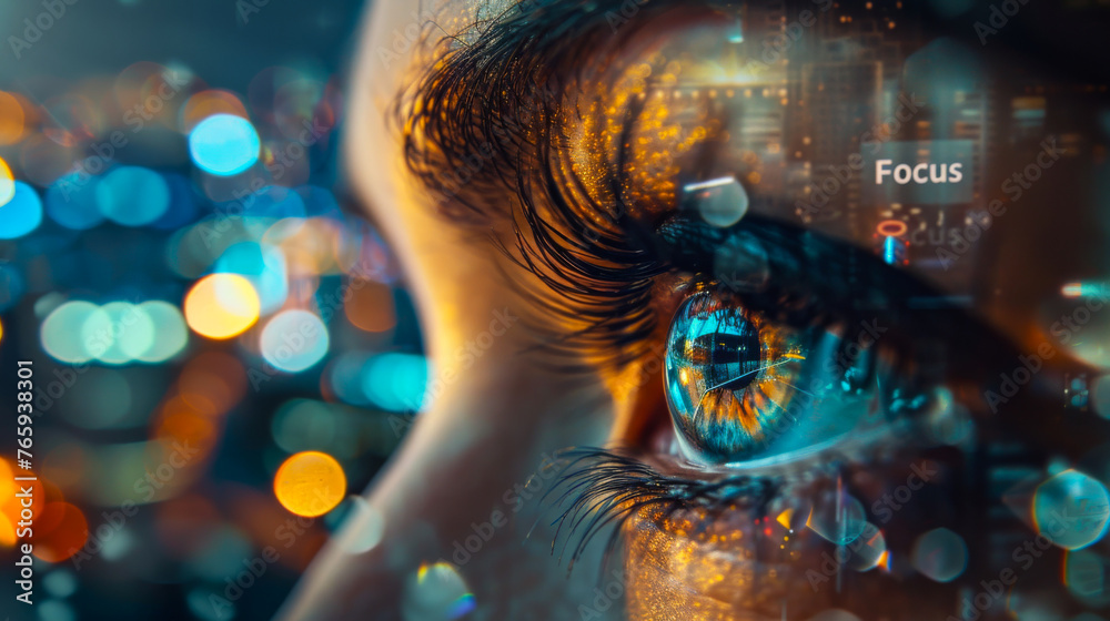 Fototapeta premium Vision of the Future: Eye Reflecting Technological World
