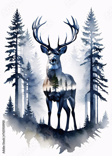 Double exposure White-tailed deer in the wild