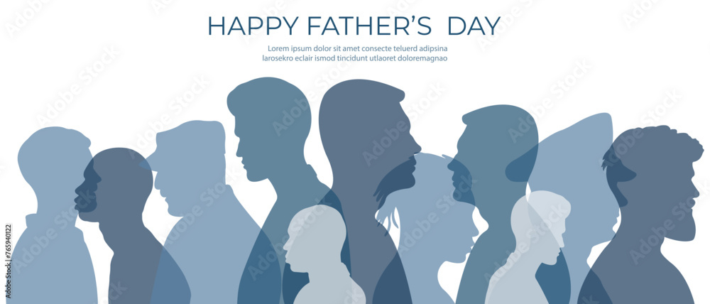 Father's Day card.Flat vector illustration with silhouettes of men on transparent background.