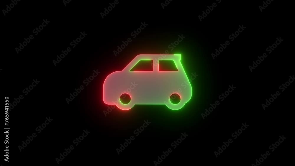 Neon car parking icon green red color glowing animation black background Neon car parking icon green red color glowing animation black background