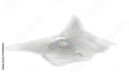 Soap foam, colorful bubbles isolated on white
 photo