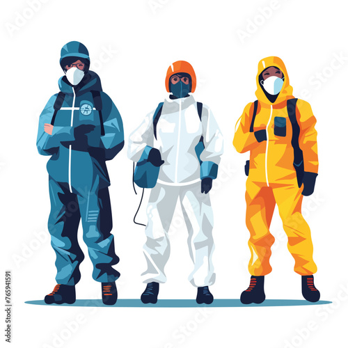 workers wearing biosafety suits characters vector i